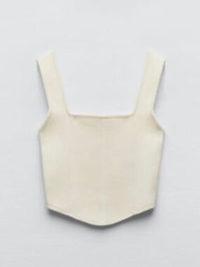 ZARA Ecru Cream Stretch Knit Corset Crop Top Small
